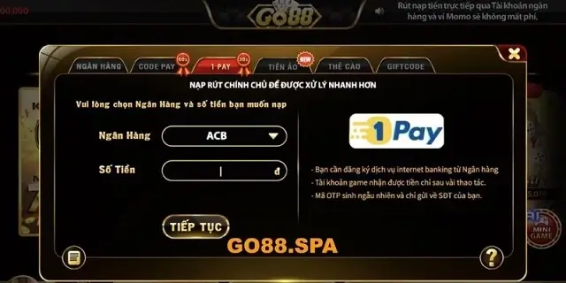 Go88 Spa hướng dẫn nạp ngân hàng VCB đơn giản nhất